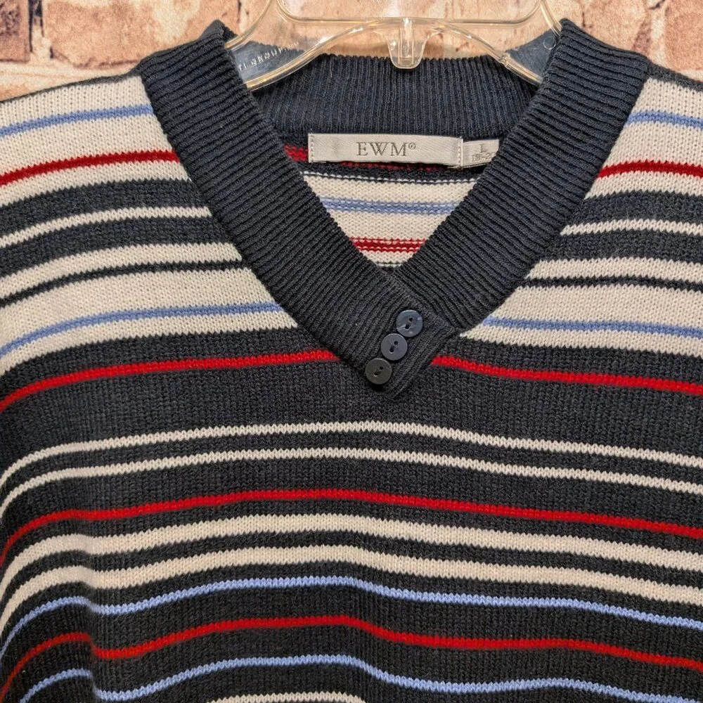 EWM Sweater 100% Acrylic Red/White/Blue Stripes Size Large 18-20 - Picture 3 of 10